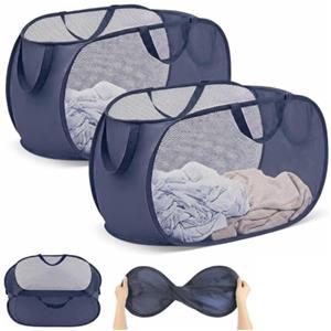 OSDUE 2 Cesto Portabiancheria Pieghevole con Manico 75L Pop Up Salvaspazio | Cesta Porta Biancheria Grande Capacità Laundry Basket, Porta Panni Sporchi per Giocattoli Lavanderia Camera Letto Viaggio Blu