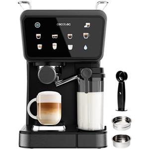 Cecotec Macchine da Caffè Espresso Semiautomatiche Power Espresso Touch ColdBrew Latte. 1350W, 20 Bar, Freddo, Tiepido, Caldo, Schermo Tattile, Serbatoio Acqua 1.5L, Latte 500ml, Doppio Braccio