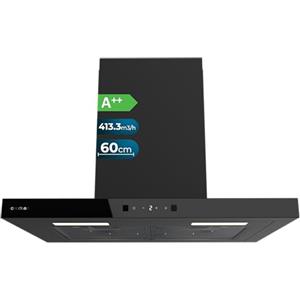 Cecotec Cappa Aspirante a T Bolero Flux TT 604400 Black A++, 60cm, 413,3m³/h Aspirazione, Classe A++, Controllo Touch Invisibile, Hand Movement Control, Funzione Booster, Filtri Lavabili