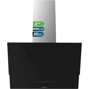 Cecotec Cappa Aspirante Inclinata 60cm Bolero Flux DT 608001 Glass Black A++, 210W, Illuminazione LED, Aspirazione 800m3/h, Controllo Tattile, 3 Livelli, Filtro Carbone, Hand Movement, Delay Function
