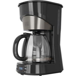 BLACK+DECKER - Macchina da caffè americano BXCO1002E | 1000W | 12 tazze | Timer 24h | Controllo digitale | Sistema antigoccia | Piastra riscaldante | Auto-off | Filtro lavabile | Inox antigraffio