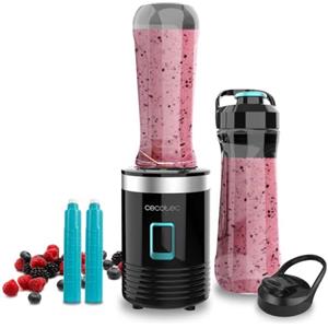 Cecotec Frullatore Portatile Individuale Power Titanium 300 EasyGo. 350W, Trita Ghiaccio, 4 lame con Rivestimento in Titanio Nero, Include 2 Tubi Refrigeranti, 2 Bicchieri Portatili e 2 Coperchi