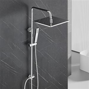 Görbach Colonna Doccia in Acciaio Inox senza Miscelatore, Set Doccia a Pioggia con Doccetta e asta doccia regolabile in altezza 74-114 cm, soffione XXL 30x30 cm cromato