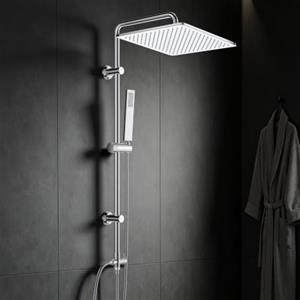 Görbach Colonna Doccia Acciaio Inox senza Miscelatore, soffione 30x30 cm | Colonna Doccia con Asta Doccia Regolabili Compatibile con Fori Esistenti, Set Doccia a Pioggia cromo