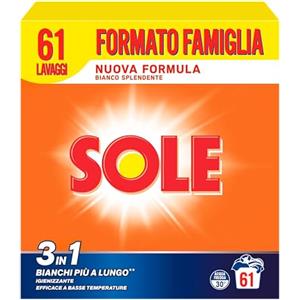 Sole Detersivo Lavatrice in Polvere Bianco Splendente 61 Misurini, 1 Confezione da 3,05 Kg