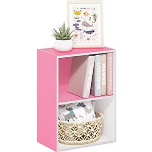 Furinno Luder Libreria a 2 ripiani aperti, rosa/bianco