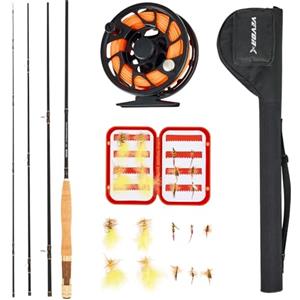 VEVOR Set di Canna da Pesca a Mosca in Fibra Carbonio e Mulinello in Carbonio IM7, Set Iniziale con Borsa per Canna e Scatola per Attrezzi e 6 Ami a Coda Corta e 4 Ami a Coda Lunga, per Viaggi