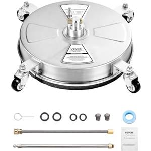VEVOR Idropulitrice per Superfici in Acciaio Inossidabile con 4 Ruote, 275,8 Bar Max, Connettore Rapido da 1/4, 2 Ugelli a Spruzzo, 2 Lance Estese, per Cemento, Patio, Marciapiede 381 mm