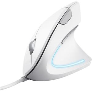 Trust Verto Mouse Verticale Cablato, Mouse Ergonomico con Filo, Bianco | Ridurre la Tensione del Braccio e del Polso, 1000/1600 DPI, Cavo USB 1,5 m, Illuminazione LED, 6 Pulsanti, PC Portatile Mac