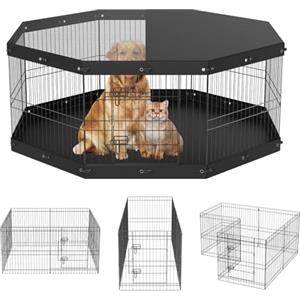 VEVOR Box per Cani Recinto per Cuccioli Gatti Taglia Piccola e Media 8 Pannelli Pieghevoli Metallici 609,6x609,6 mm Uso Esterno Interno, Recinto di Gioco per Animali Domestici con Tappetino Copertura