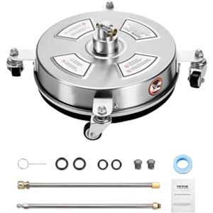 VEVOR Idropulitrice per Superfici in Acciaio Inossidabile con 4 Ruote, 275,8 Bar Max, Connettore Rapido da 1/4, 2 Ugelli a Spruzzo, 2 Lance Estese, per Cemento, Patio, Marciapiede 355,6 mm