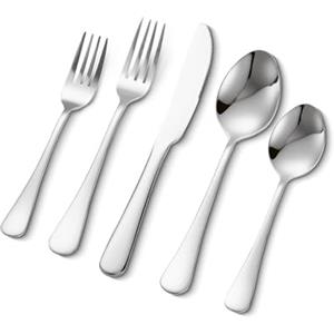 VEVOR Set di Posate in Acciaio Inox per Uso Alimentare, Set di Posate Altamente Lucide, Stoviglie in Lavastoviglie, Servizio 6 Persone, Include Coltello Forchetta Cucchiaio 30 Pezzi 1,27 kg