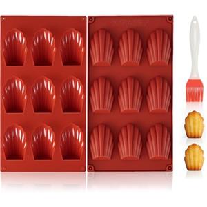 VINATO Set di 2 Stampi per Madeleines in Silicone con Pennello, 9 Cavità Stampo Madeleine Antiaderent Senza BPA, Stampi a Forma di Conchiglia per Torte, Ideale per Cioccolato, Biscotti, Budino