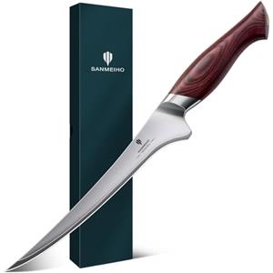 SANMEIHO Coltello per Sfilettare 18 cm in Acciaio 5 Strati 10Cr15MoV | Coltello Giapponese per Disossare Carne e Pesce, Lama 12°, Manico Ergonomico in Pakkawood - OKINAWA Series