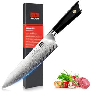 SHAN ZU Coltello da Chef Giapponese 21cm, Coltello da Cucina Acciaio Damasco