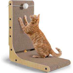 Gimars Tiragraffi per gatti in cartone spesso a forma di L, 47 cm, con sfera a campana, montaggio a parete, per proteggere i mobili