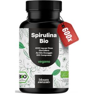 Bloom Naturals Beauty Supplements Spirulina Bio 4000 mg, 600 Compresse Vegane, 2 Mesi e Mezzo | 500 mg per Compressa, Alga Spirulina Bio, Vegan, Testata in Laboratorio, Prodotta in Germania