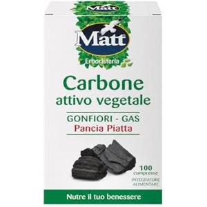 Matt, Carbone Attivo Vegetale, Integratore Alimentare, 100 Compresse | Pancia Piatta, Ideale per Contrastare il Gonfiore Addominale ed Eliminare i Gas