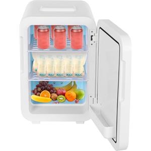 QIERF Mini frigorifero da 16 l con funzione di riscaldamento e | Funzionamento AC e DC, silenzioso 40-50 dB, indicatore digitale della temperatura, compatto e portatile
