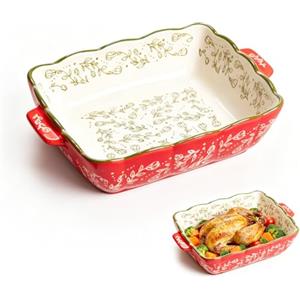 CEWROM Pirofila piccola in ceramica per 1-2 persone, vintage, per lasagne, per lasagne, tiramisù, casseruole da cucina (20 x 17 x 5 cm)