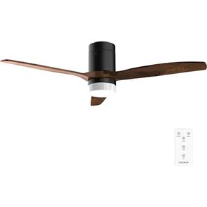 Cecotec Ventilatore da Soffitto con Luce e Telecomando EnergySilence Aero 4600 Arctic Black&Chocolate. Motore DC 38W, Diametro 132cm, Lampada LED 18W, 3 Pale, 6 Velocità, Timer 8h, Silenzioso