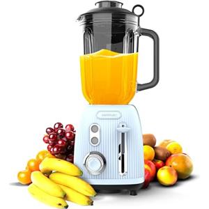 Cecotec Blender Power Black Titanium RetroBlue. Frullatore retrò con una potenza massima di 1200 W, lama a 4 fogli con rivestimento in titanio nero e brocca con capacità di 1,5 litri.