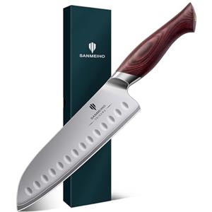 SANMEIHO Coltello da Cucina Santoku 18 cm - Acciaio Giapponese 10Cr15MoV a 5 Strati