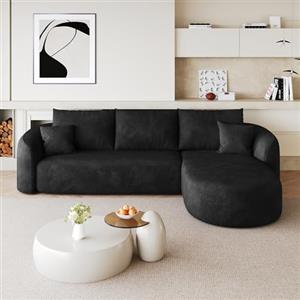 Bladez Divano angolare modulare a forma di L a 3 posti, in ciniglia, curvo | Divano Cloud Boneless da 266 cm, senza montaggio, rivestimento in ciniglia, seduta profonda, moderno divano lounge per
