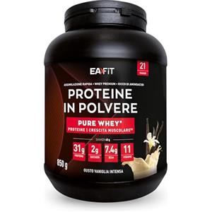 Eafit Proteine in Polvere Whey 850 g Vaniglia - EAFIT | 31 g proteine per shaker, whey concentrate e isolate, BCAA, L-glutammina e aminoacidi, 11 vitamine, 21 shaker