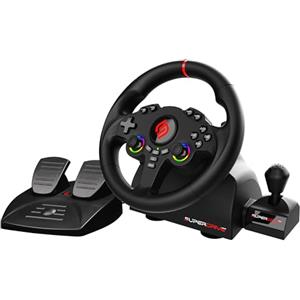 SUBSONIC - Volante Gaming 220 RS-X per PS4, Xbox, Switch 1 e 2, PC - Nero | Volante da corsa 180°, LED, leva del cambio sequenziale, doppio joystick, pedali, vibrazione per PS4, Switch 2, Xbox, PC
