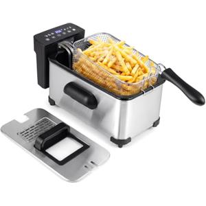 LIFEZEAL 3 L Friggitrice Elettrica in Acciaio Inossidabile, 2000W | Friggitrice ad Olio Professionale con Finestra, 6 Programmi, Cestello Estraibile, Timer e Temperatura Regolabile 100-190°C