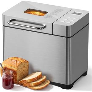 TRIUMPHKEY Macchina del Pane 19 Prog, Macchina per il Pane, Distributore di Frutta Secca, 3 Taglie, 3 Dorature, Timer 15h, 1kg, Senza Glutine, Prepara Pizza, Dolci, Ricettario Incluso