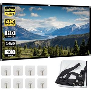 Gyiocill Schermo Proiettore, Schermo Per Proiettore, Schermo Cinematografico | 100 Pollici Schermo per Proiezione, 16:9 HD, Pieghevole e Lavabile, Ideale per Viaggi, Campeggio e Uso Domestico, 221 × 125CM