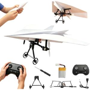 Generic Kit aereo di carta Rc - aereo elettrico fai da te con telecomando con stabilizzatore giroscopico, kit per aereo RC a doppia elica, leggero e pieghevole, micro drone ad ala fissa, gadget cool tech
