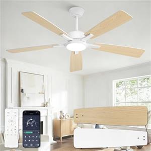 ZMISHIBO Ventilatore da soffitto con luce 132 cm, ventilatore da soffitto con illuminazione, app e telecomando, motore DC silenzioso, funzione reversibile, 5 ali, 3CCT dimmerabile