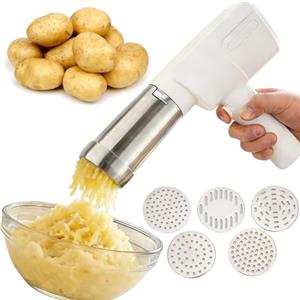 Generic Schiacciapatate elettrico e schiacciapatate, portatile 5 in 1, con 5 dischi, 5s 200 ml, in acciaio inox 304 per uso alimentare, lavabile in lavastoviglie, ideale per il Ringraziamento e per bambini