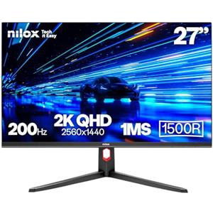 Nilox NXM27CV2K2001 Monitor Gaming Curvo 27'' 2K QHD 2560×1440 VA, Frequenza 200 Hz, Tempo 1 ms, FreeSync, Retroilluminazione, Connessioni 2×HDMI 2.1 + 2×DP 1.4, Uscita Audio 3,5 mm, VESA 100×100 mm