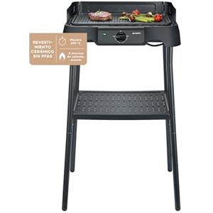 Severin Barbecue Elettrico con Supporto, Rivestimento in Ceramica, 2000 W | Riscaldamento rapido, fino a 250 °C in circa 8 minuti, uso interno ed esterno, per balconi e terrazze, 39x23 cm, nero, 8596