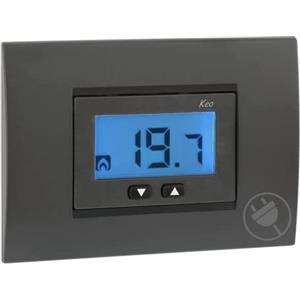 VEMER - Termostato da Incasso KEO-A LCD VE558300 con Display LCD Retroilluminato, Alimentazione 230V, Frontalini Grigio Antracite e Bianco