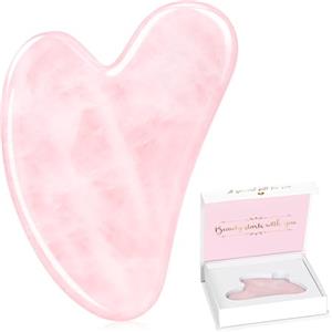 Alyvisun Gua Sha Viso in Quarzo Rosa Naturale per la Cura della Pelle | Massaggiatore Guasha per Collo e Corpo,con Manuale di Istruzioni, Regalo per Female
