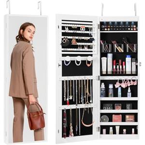 VEVOR Armadietto per gioielli con serratura a specchio, altezza 108 cm, organizzatore con illuminazione LED e fodera in velluto bianco
