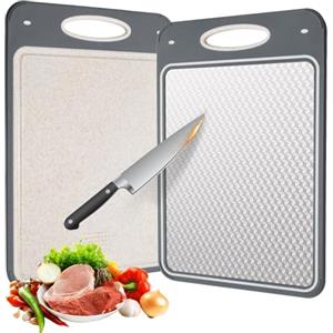 Cozary Tagliere da Cucina 2 in 1 Acciaio Inox 304 + Paglia di Grano, Tagliere Acciaio Inox Antiscivolo, Doppia Faccia per Carne e Verdura, Facile da Pulire, 35x24 cm
