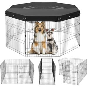 VEVOR Recinto per Cani, Confezione da 8 Pannelli, 760 mm x 610 mm Box per Cani Pieghevole in Metallo, per Interni ed Esterni con Porta, Copertura Superiore in Tessuto Oxford 600D, per Cani Gatti