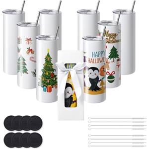 VEVOR Confezione 8 Bicchieri per Sublimazione, Bicchiere Vuoto 20 oz, Bicchieri a Doppia Parete in Acciaio Inossidabile con Cannuccia, Coperchio, Pennello, Base, Pellicola termoretraibile