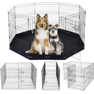 VEVOR Recinto per Cani, Confezione da 8 Pannelli, 760 mm x 610 mm Box per Cani Pieghevole in Metallo, per Interni Esterni con Porta, Tappetino in Tessuto Oxford 600D, per Cani e Altri Piccoli Animali