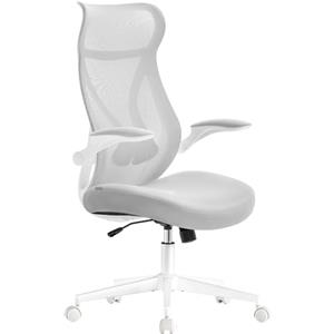 SONGMICS Sedia da Ufficio, Sedia da Scrivania, Schienale Ergonomico, Altezza Regolabile, Braccioli Ribaltabili, Poltrona Girevole con Poggiatesta, Portata 150 kg, Grigio Tortora OBN088GD01