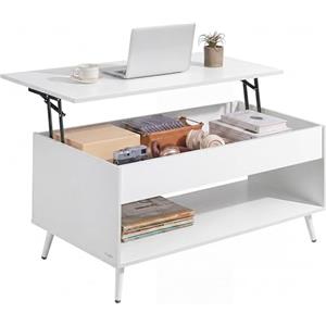 VASAGLE Tavolino da Salotto con Piano Sollevabile, Molla a Gas | Tavolino da Caffè, Vano Nascosto, Ripiano Aperto, Bianco Neve e Bianco Opaco, Collezione MIRANTA LCT267WE01