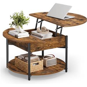 VASAGLE Tavolino Salotto con Piano Sollevabile e Scomparto Nascosto | Tavolo per Divano, 80 x 80 x 45 cm, con Ripiano Aperto, Marrone Vintage e Nero Opaco, Collezione Barnet LCT266K101