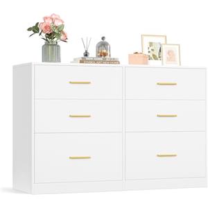 VASAGLE Cassettiera Camera da Letto, 6 Cassetti, Moderna | Mobiletto Salvaspazio, 119 x 40 x 78 cm, Antiribaltamento, Soggiorno, Bianco Nuvola, Collezione Custos LTS416WB01