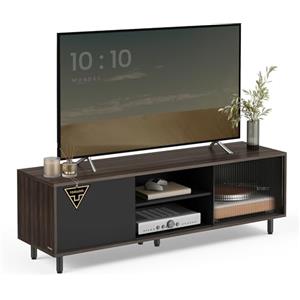 VASAGLE Montaggio Veloce senza Utensili Toolless, Mobile TV per Televisore fino a 32/45/50/55/60 Pollici, per Soggiorno, Vetro Scanalato, Moderno, 140 x 39 x 45 cm, Marrone Cenere LTV466K02